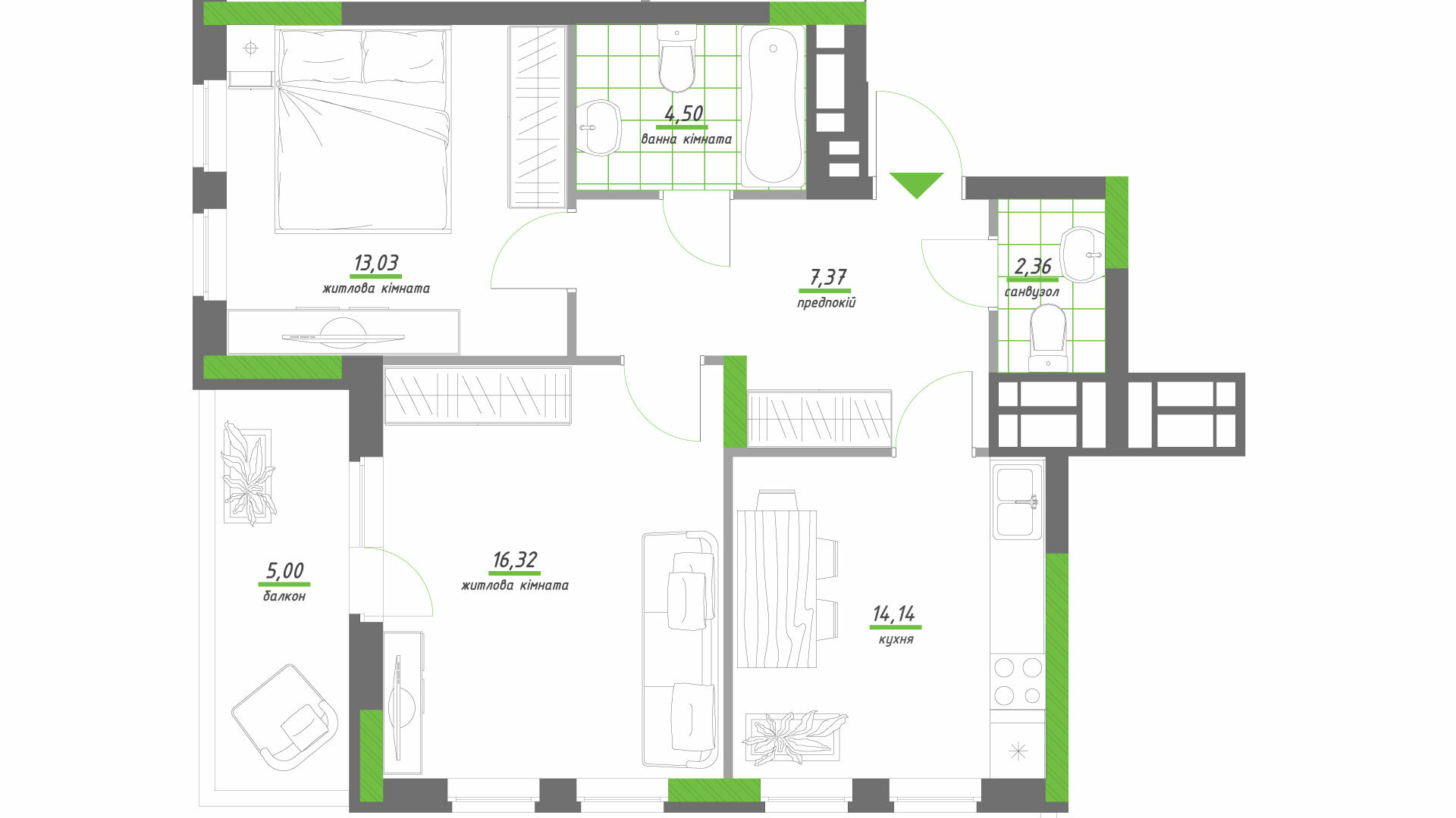 2-комнатная 62.72 м² в ЖК Нивки-Парк от 32 050 грн/м², Киев