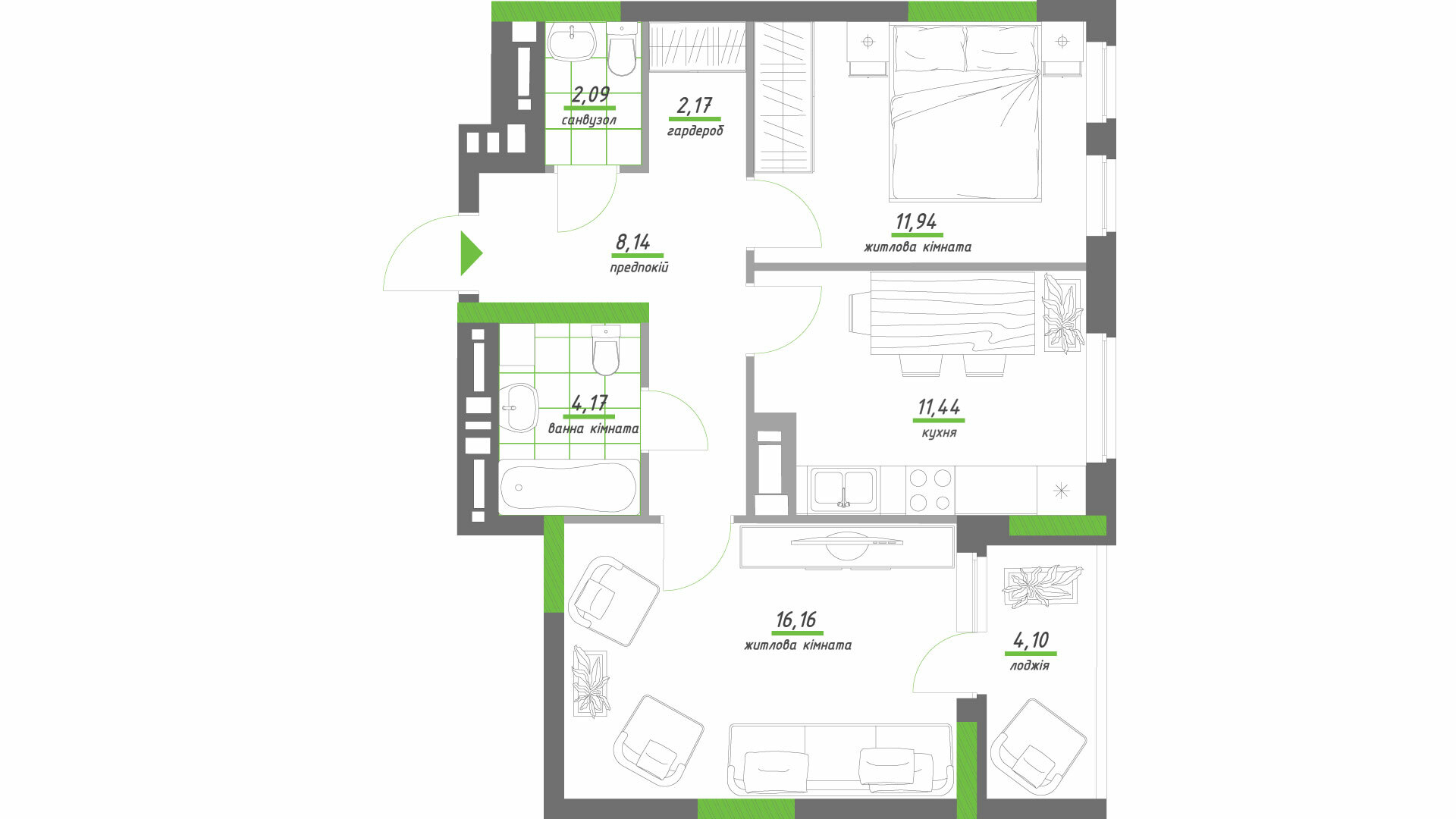 2-кімнатна 60.21 м² в ЖК Нивки-Парк від 53 961 грн/м², Київ