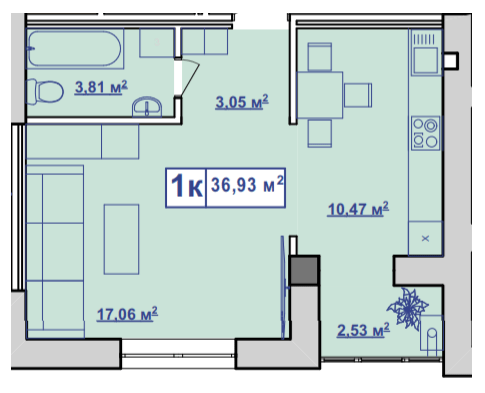 1-кімнатна 36.93 м² в ЖК Парковий маєток від 11 000 грн/м², Івано-Франківськ