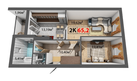 2-комнатная 65.2 м² в ЖК Квартал Краковский от 13 300 грн/м², с. Волчинец