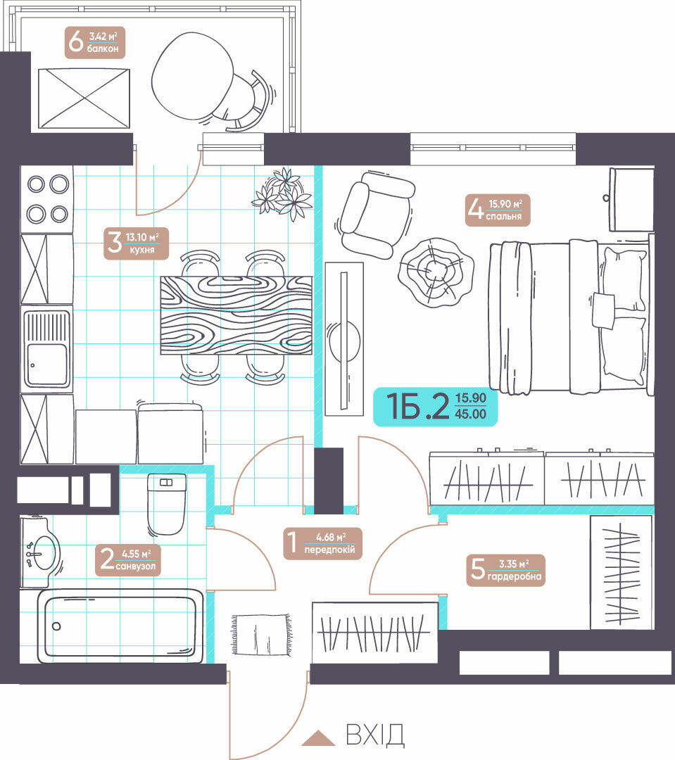 1-кімнатна 45 м² в ЖК Теремки від 29 947 грн/м², Київ