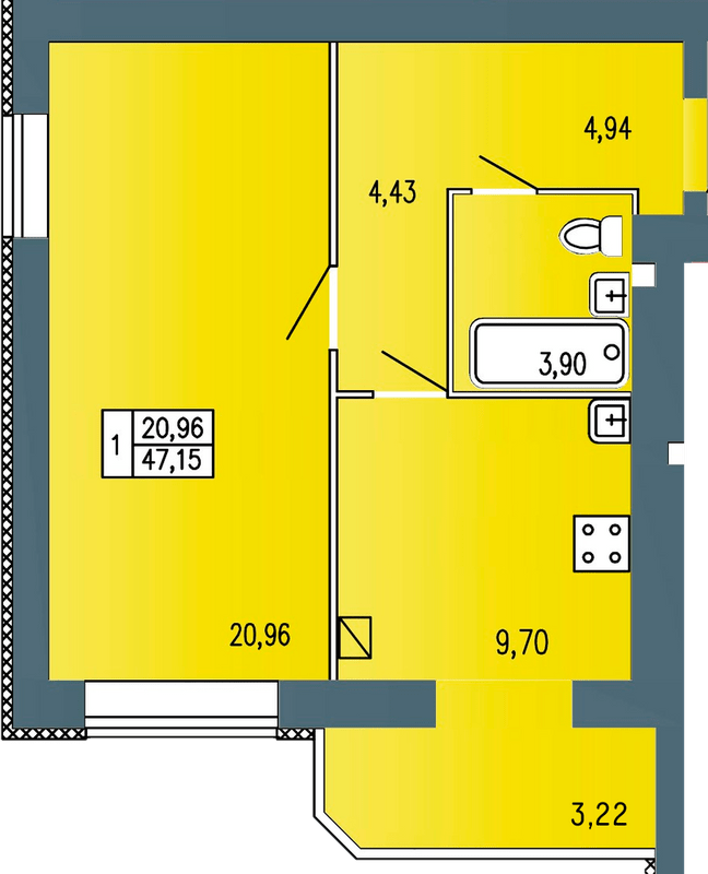 1-комнатная 47.15 м² в ЖК Барбарис от 18 000 грн/м², Хмельницкий