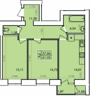 2-комнатная 61.05 м² в ЖК Ранкове Family от 13 500 грн/м², Хмельницкий