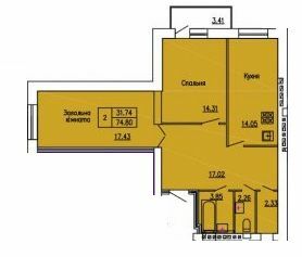 2-комнатная 74.8 м² в ЖК на ул. Гагарина, 1 от 11 000 грн/м², г. Каменец-Подольский