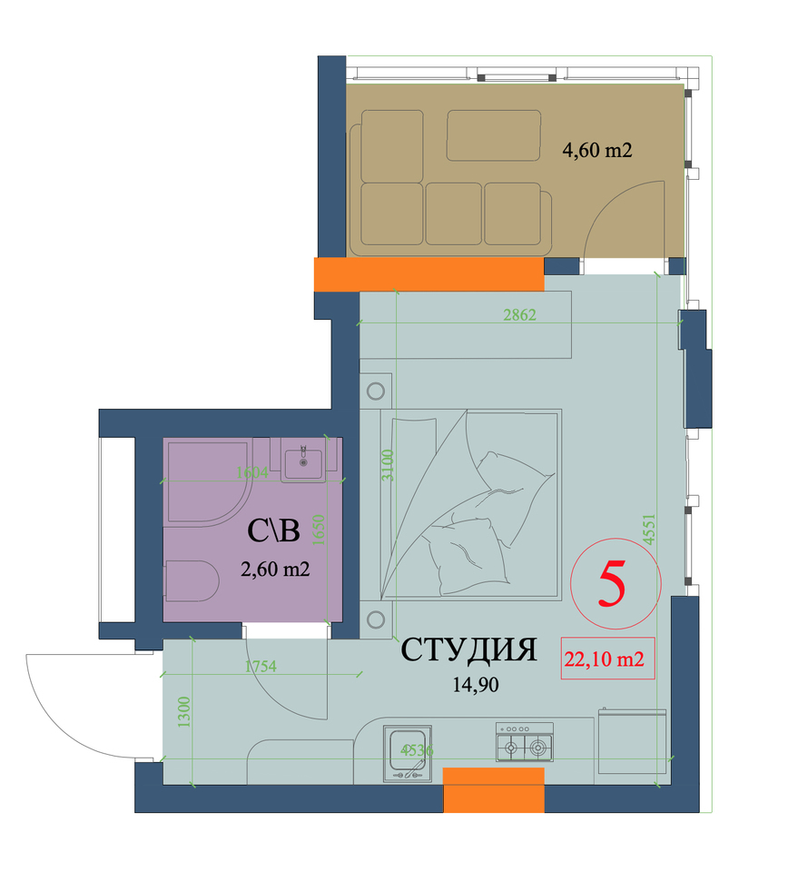 Студия 22.1 м² в ЖК Куликовский от 31 600 грн/м², Харьков