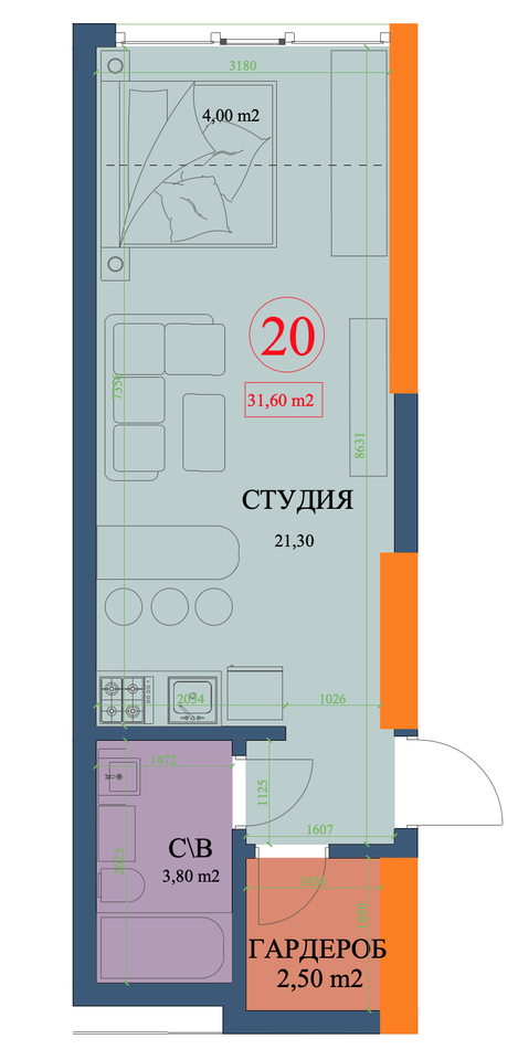 Студия 31.6 м² в ЖК Куликовский от 31 600 грн/м², Харьков