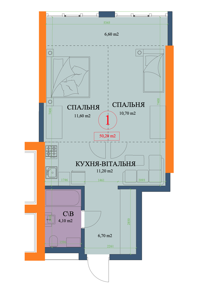 2-комнатная 50.2 м² в ЖК Куликовский от 30 150 грн/м², Харьков