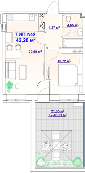 1-кімнатна 42.28 м² в ЖК BARVY від 21 450 грн/м², Дніпро