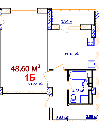 1-комнатная 48.6 м² в ЖК Комфорт от 14 000 грн/м², Винница