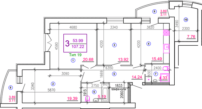 3-кімнатна 107.22 м² в ЖМ Поділля від 22 050 грн/м², Вінниця