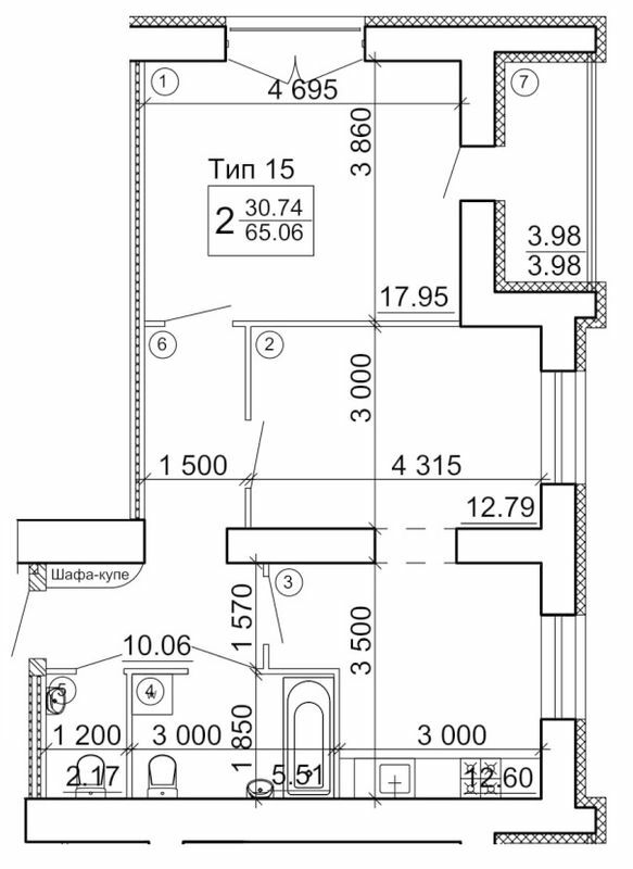 2-комнатная 65.06 м² в Мкрн Академический от 18 500 грн/м², Винница