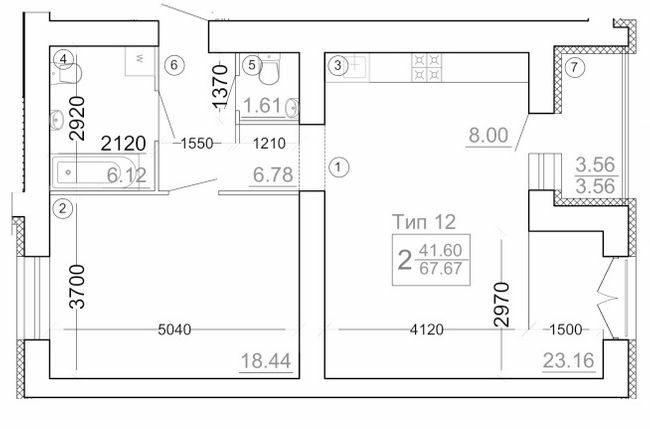 2-комнатная 67.67 м² в Мкрн Академический от 18 500 грн/м², Винница