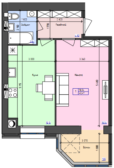 1-кімнатна 43.47 м² в ЖК Атлант від 17 500 грн/м², Луцьк