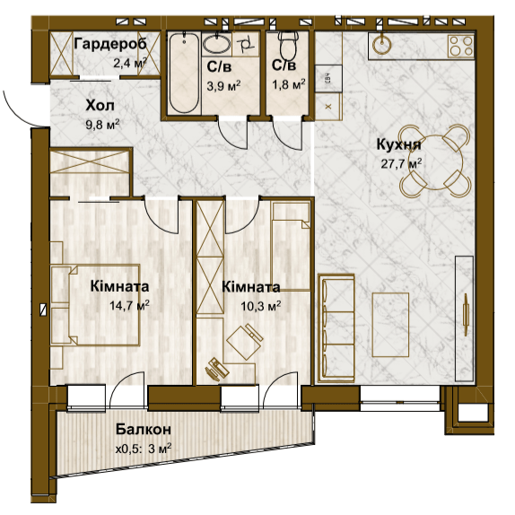 2-кімнатна 73.6 м² в ЖК Традиція від 16 750 грн/м², с. Зміїнець