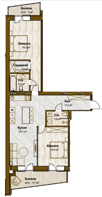 2-комнатная 86.8 м² в ЖК Традиция от 16 750 грн/м², с. Змиенец