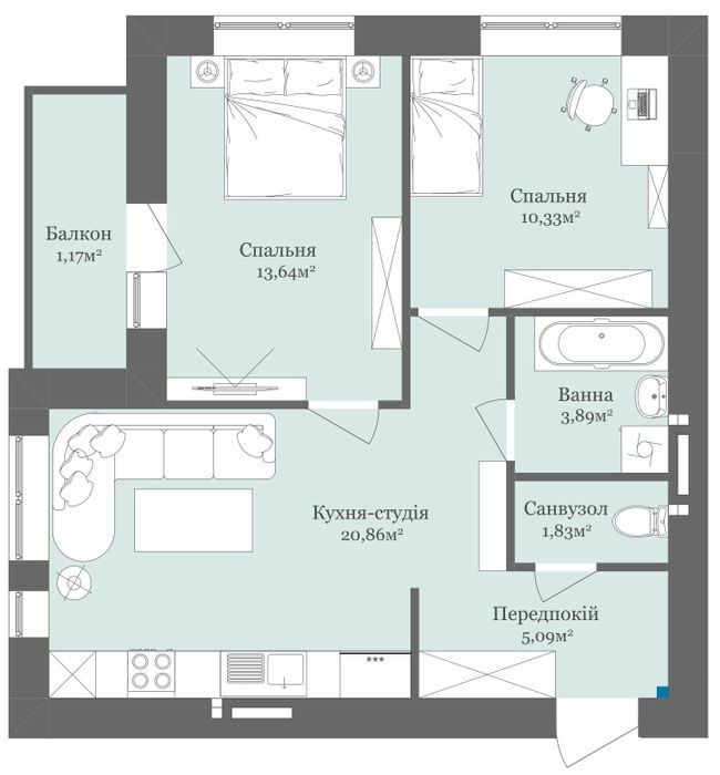 2-кімнатна 56.81 м² в ЖК West Towers від 20 250 грн/м², Ужгород