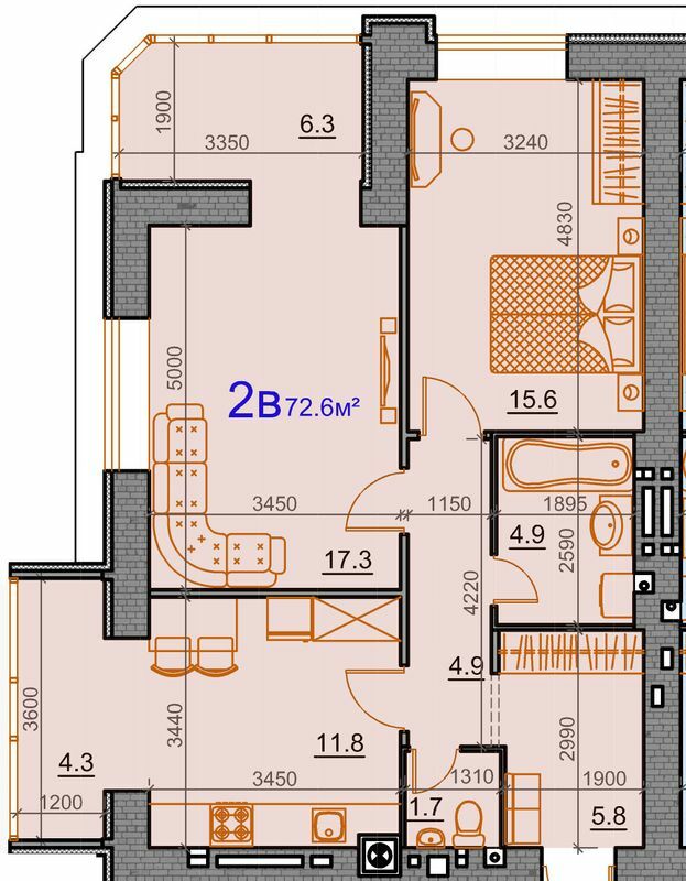 2-комнатная 72.6 м² в ЖК Курортный от 25 870 грн/м², Николаев