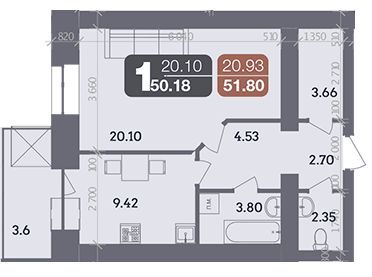 1-кімнатна 50.18 м² в ЖК Стандарт від 23 000 грн/м², Полтава