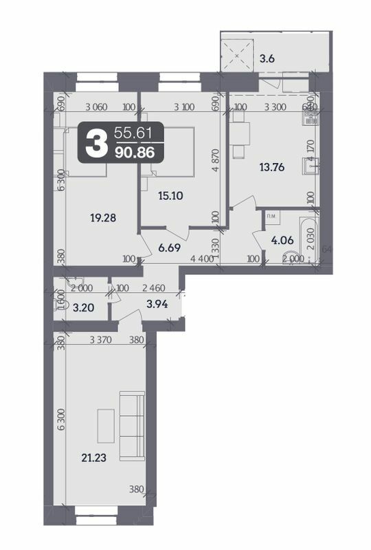 3-кімнатна 90.86 м² в ЖК Стандарт від 16 500 грн/м², Полтава