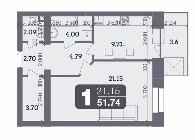 1-кімнатна 51.74 м² в ЖК Стандарт від 23 000 грн/м², Полтава