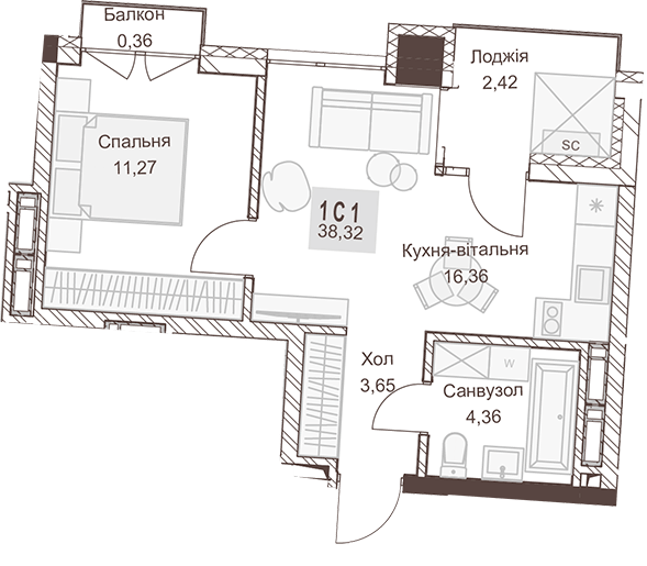 1-комнатная 38.32 м² в ЖК Pokrovsky Apart Complex от 31 550 грн/м², Ровно