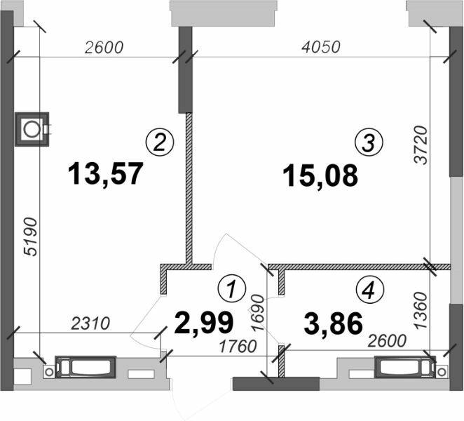 1-комнатная 35.73 м² в ЖК Оптимісто от 30 000 грн/м², с. Гатное