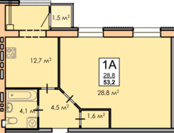 1-кімнатна 53.2 м² в ЖК Andorra від 16 000 грн/м², Черкаси