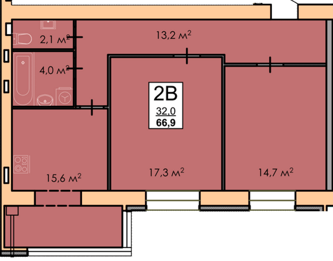 2-кімнатна 66.9 м² в ЖК Andorra від 15 500 грн/м², Черкаси