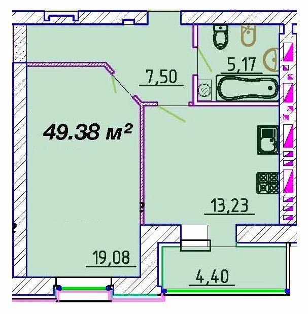 1-кімнатна 49.38 м² в ЖК Графський від 19 500 грн/м², Черкаси