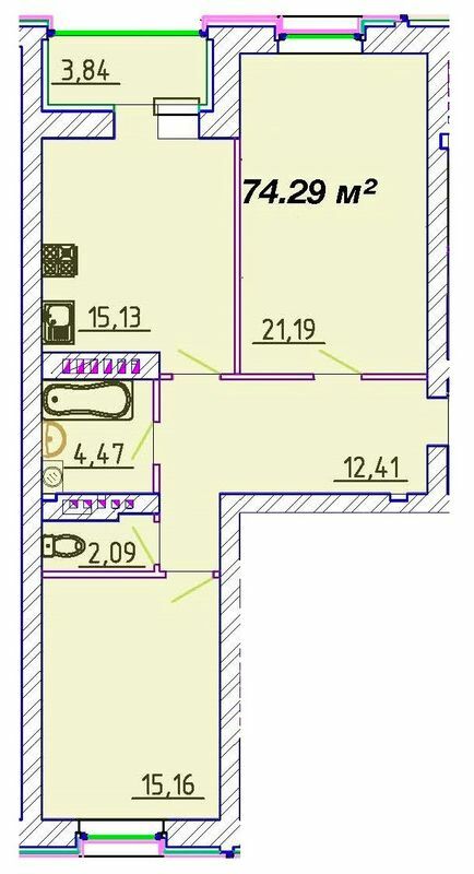 2-комнатная 74.29 м² в ЖК Графський от 18 900 грн/м², Черкассы