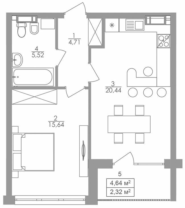 1-кімнатна 48.63 м² в ЖК Greenville на Печерську від 55 500 грн/м², Київ