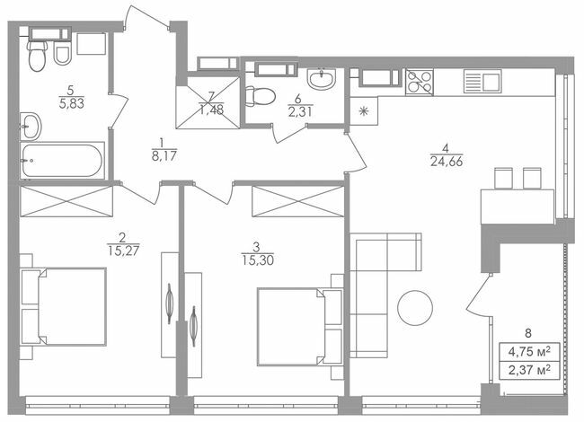 2-кімнатна 75.39 м² в ЖК Greenville на Печерську від 58 350 грн/м², Київ