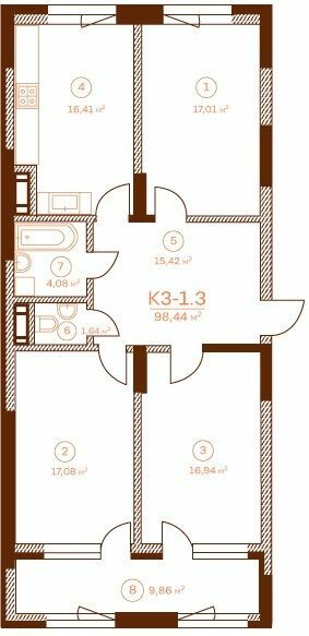 3-кімнатна 98.44 м² в ЖК Stanford від 64 350 грн/м², Київ