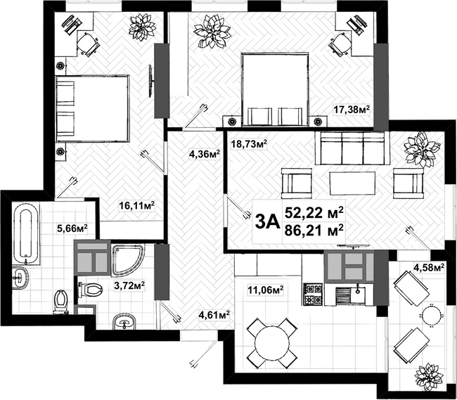 3-комнатная 86.21 м² в ЖК UNO City House от 36 700 грн/м², Киев