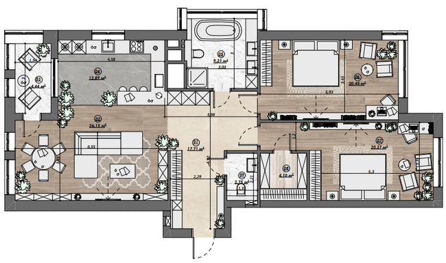 3-комнатная 118.07 м² в ЖК Dynastia BC от 32 350 грн/м², г. Белая Церковь