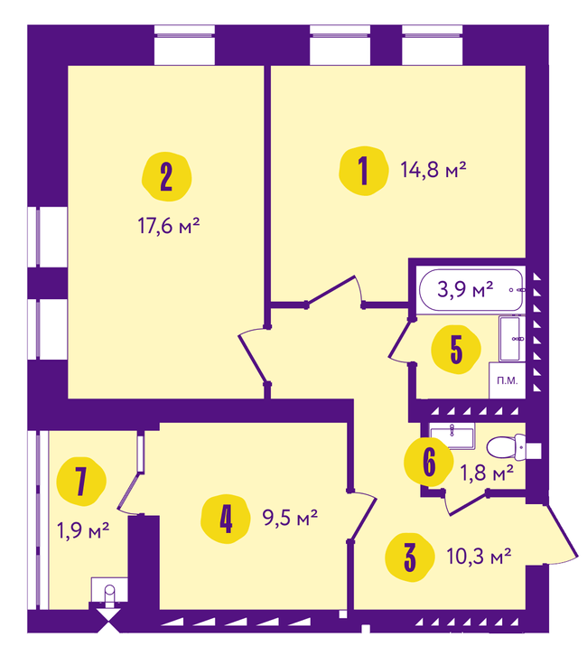 2-комнатная 61.6 м² в ЖК Солнечный от 18 500 грн/м², г. Васильков