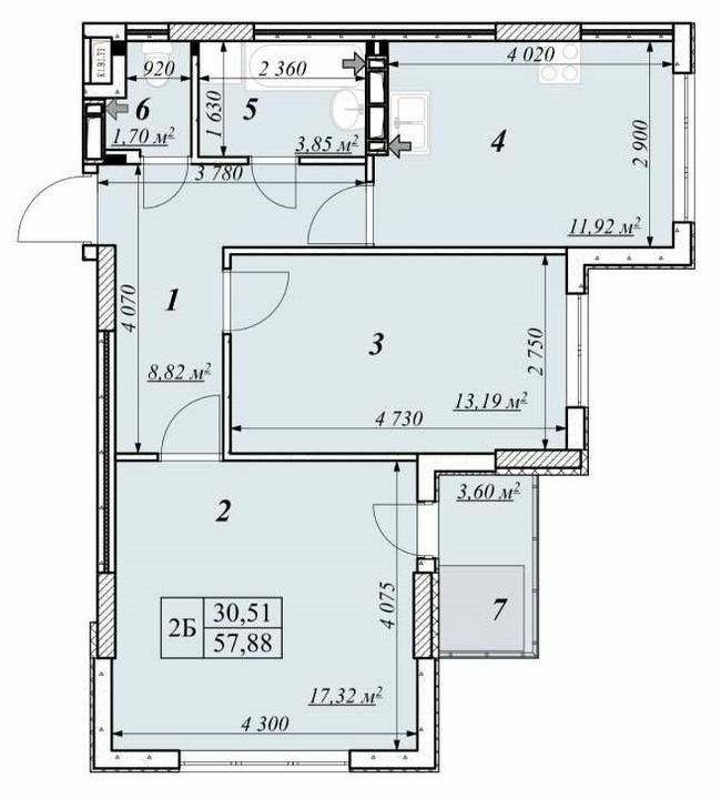 2-комнатная 57.88 м² в ЖК Звездная Башня 2 от 22 800 грн/м², г. Вышгород