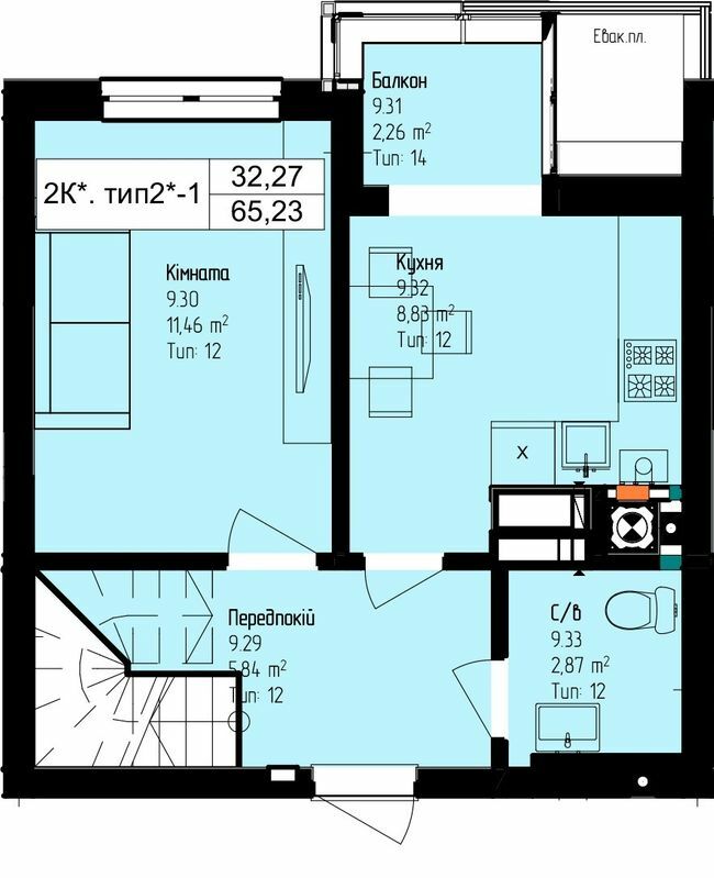 2-кімнатна 65.23 м² в ЖК Піонерський квартал від 21 500 грн/м², м. Вишневе