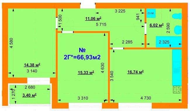 2-кімнатна 66.93 м² в ЖК Grand Comfort від 15 000 грн/м², с. Михайлівка-Рубежівка