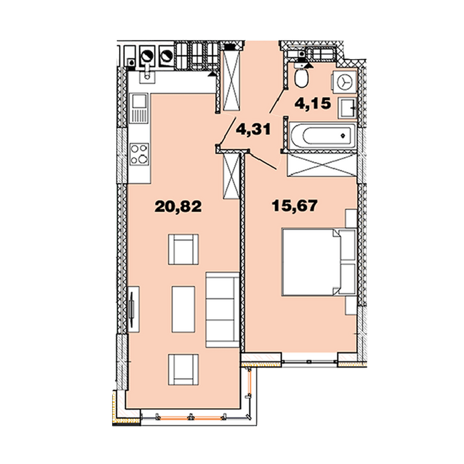 1-кімнатна 49.43 м² в ЖК Crystal Avenue від 33 500 грн/м², с. Петропавлівська Борщагівка