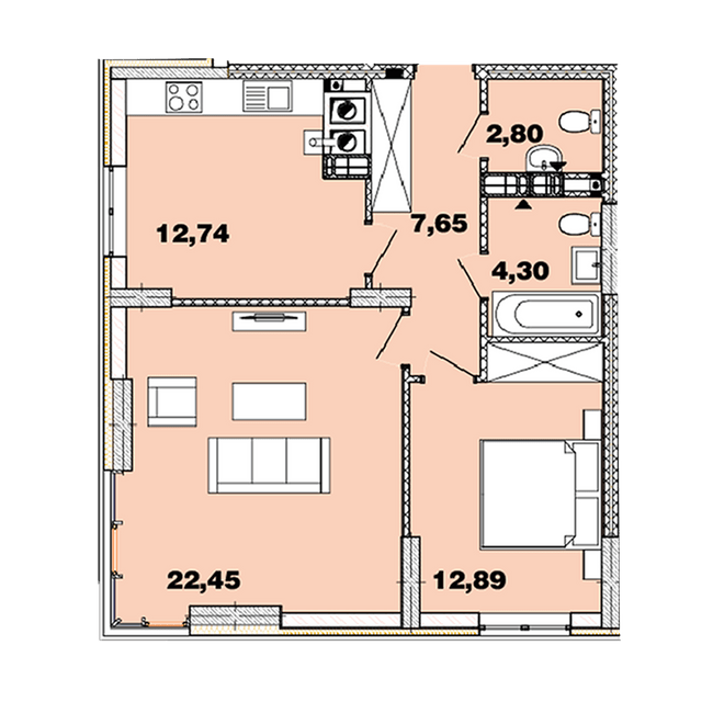 2-комнатная 62.82 м² в ЖК Crystal Avenue от 28 000 грн/м², с. Петропавловская Борщаговка