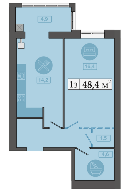 1-кімнатна 48.4 м² в ЖК Щасливий у Дніпрі від 20 300 грн/м², Дніпро