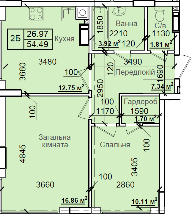 2-кімнатна 54.49 м² в ЖК Петрівський квартал від 18 000 грн/м², с. Святопетрівське