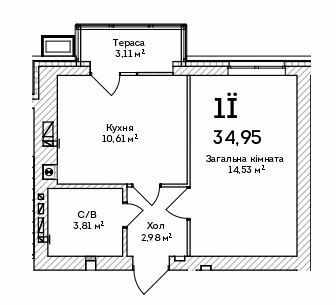 1-кімнатна 34.95 м² в ЖК Grand Country Irpin від 19 000 грн/м², м. Ірпінь