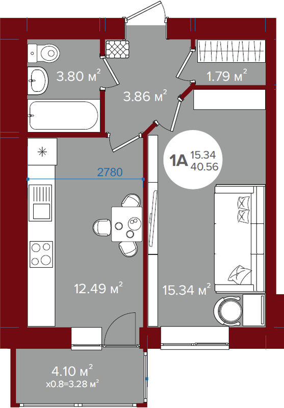 1-кімнатна 40.56 м² в ЖК Олімп від 23 250 грн/м², м. Ірпінь