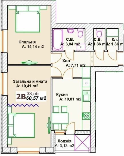2-кімнатна 60.57 м² в ЖК Преміальний від 25 000 грн/м², м. Ірпінь