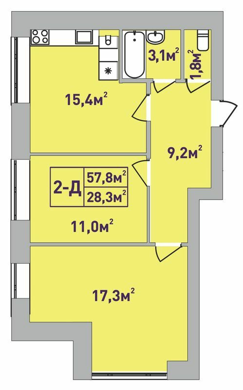 2-комнатная 57.8 м² в ЖК Центральный-Премиум от 28 000 грн/м², г. Ирпень