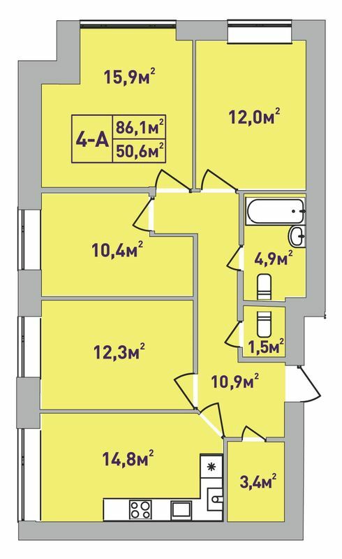 4-кімнатна 86.1 м² в ЖК Центральний-Преміум від 28 850 грн/м², м. Ірпінь