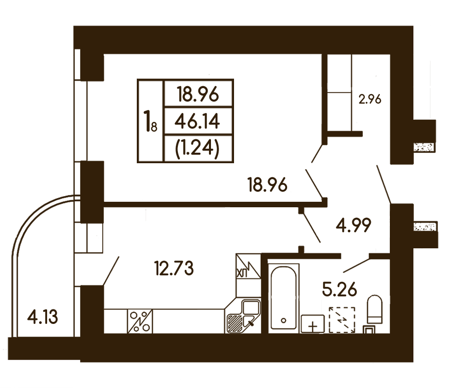 1-кімнатна 46.14 м² в ЖК Чайка від 23 000 грн/м², с. Чайки