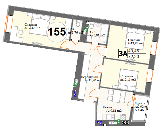 3-комнатная 72.2 м² в ЖК Авиатор от 15 550 грн/м², пгт Гостомель